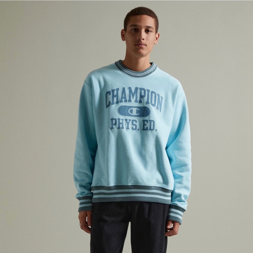 Champion PHYS ED Sweatshirt Reverse Weave Crew Neck Pale Blue Large L New Unisex